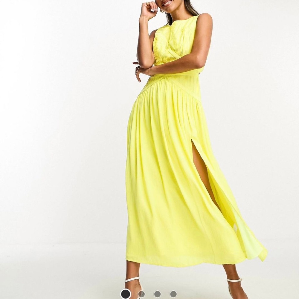 ASOS DESIGN sleeveless satin pleated ruched maxi dress in bright yellow